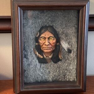 Neil Rose Native American Ceramic Sculpture Shadowbox “Grey Owl”